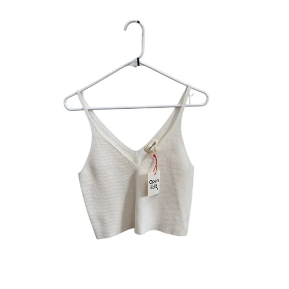 Open Edit Ivory Ribbed V-Neck Camisole Knit Crop Tank Top Womens Size XL‎ New